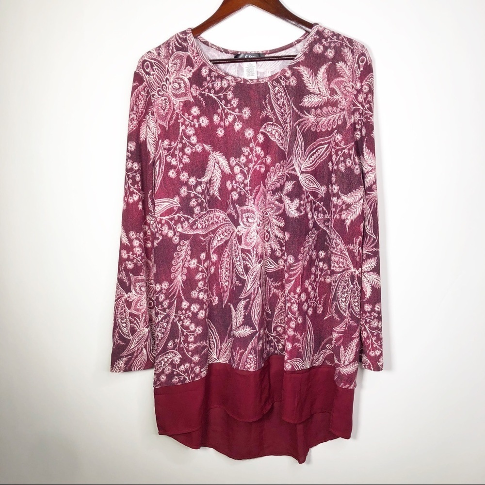 J Lee Floral Long Sleeve Tunic Sheer Hem 2X